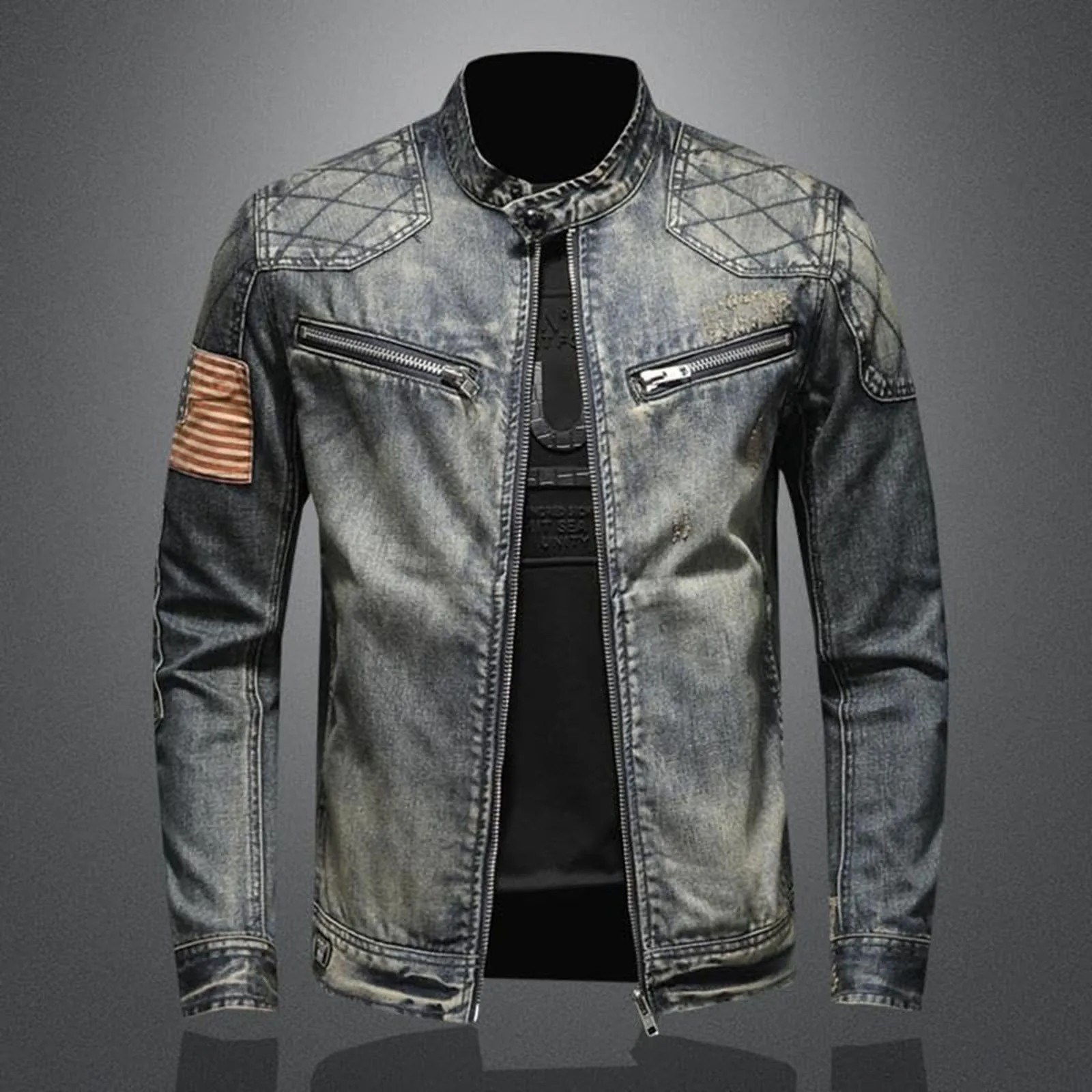 Men'S Shoes With Jeans - Chaqueta vaquera Vintage con cremallera, abrigo